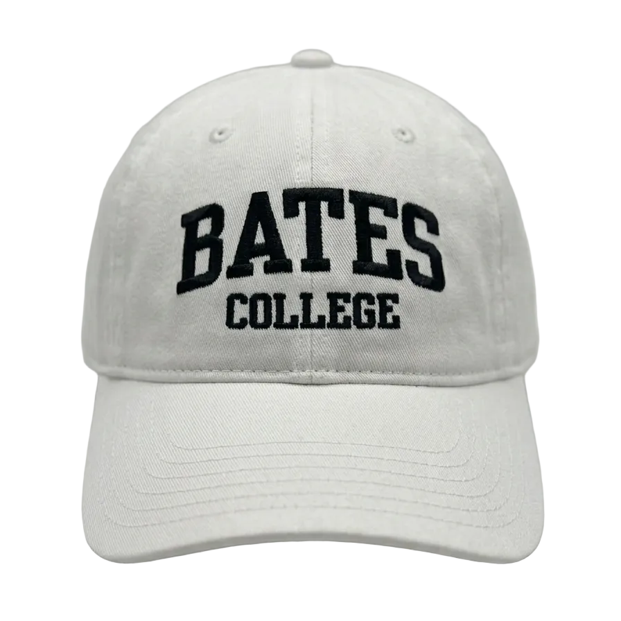 Gray cap with 'Bates College' text on a white background
