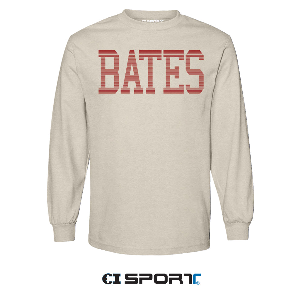 Beige long-sleeve shirt with 'BATES' printed in red on a white background, featuring CI Sport logo.
