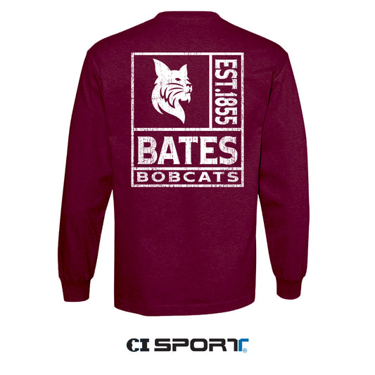 Maroon BATES BOBCATS Long-Sleeve Tee