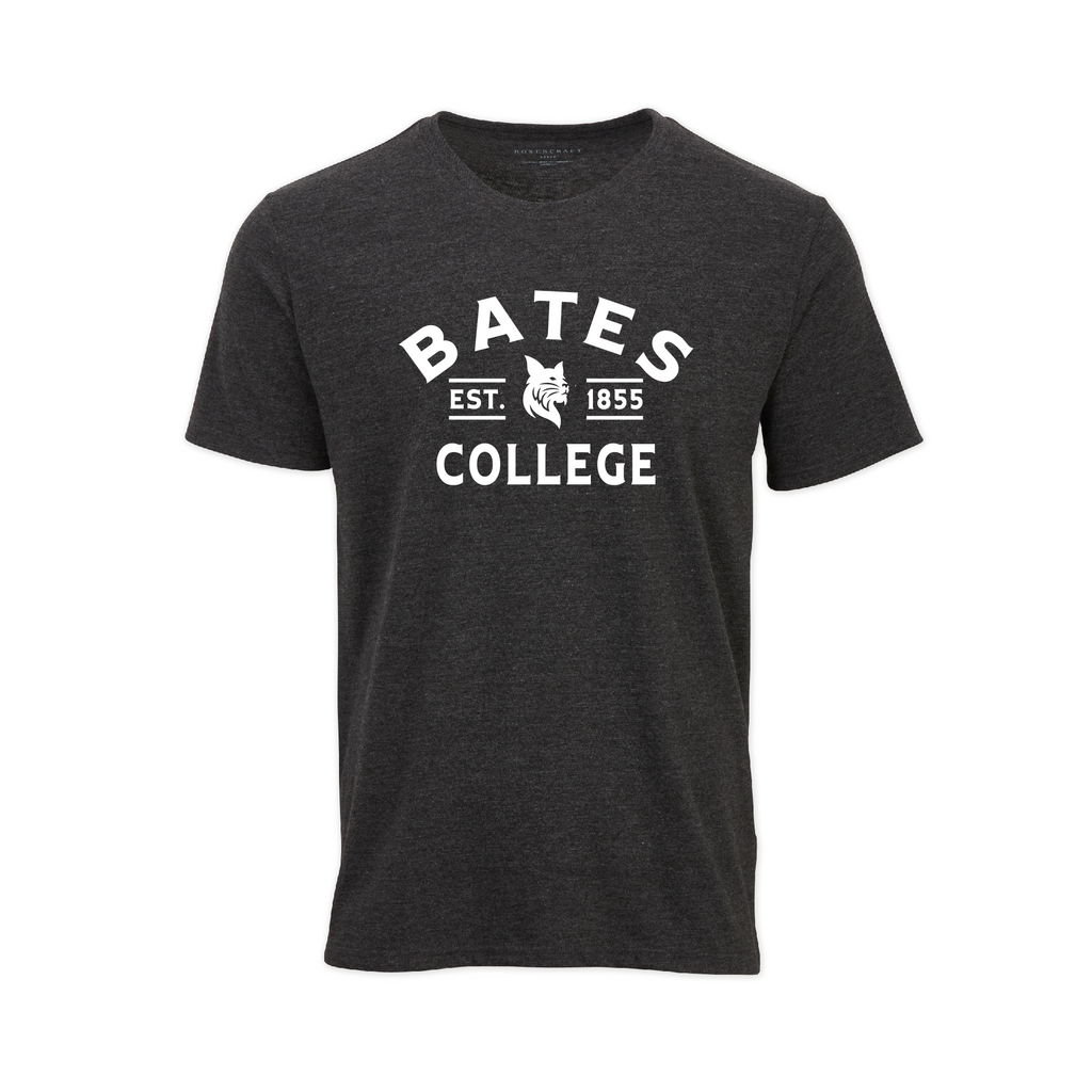 Charcoal BATES COLLEGE Tee with Bobcat Logo 1855 from Boxercraft