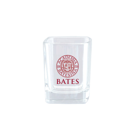 Clear glass with Bates logo on a white background