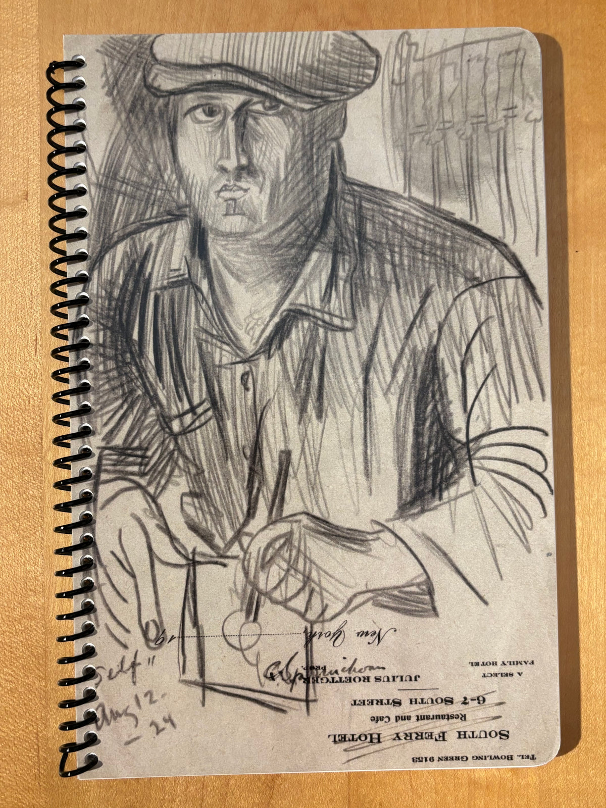 Spiral Notebook: Carl Sprinchorn's Self Portrait on Hotel Stationary