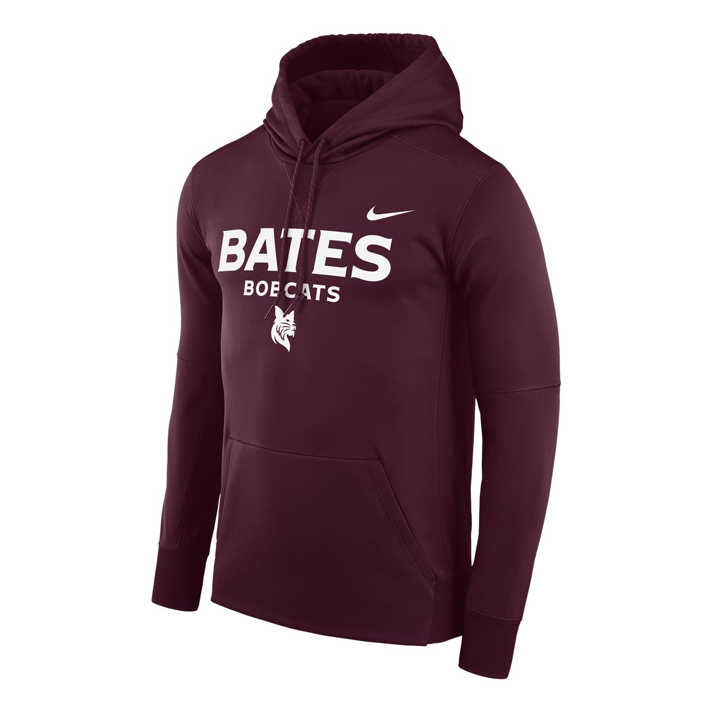 Maroon hoodie with 'Bates Bobcats' text and Nike logo on a white background