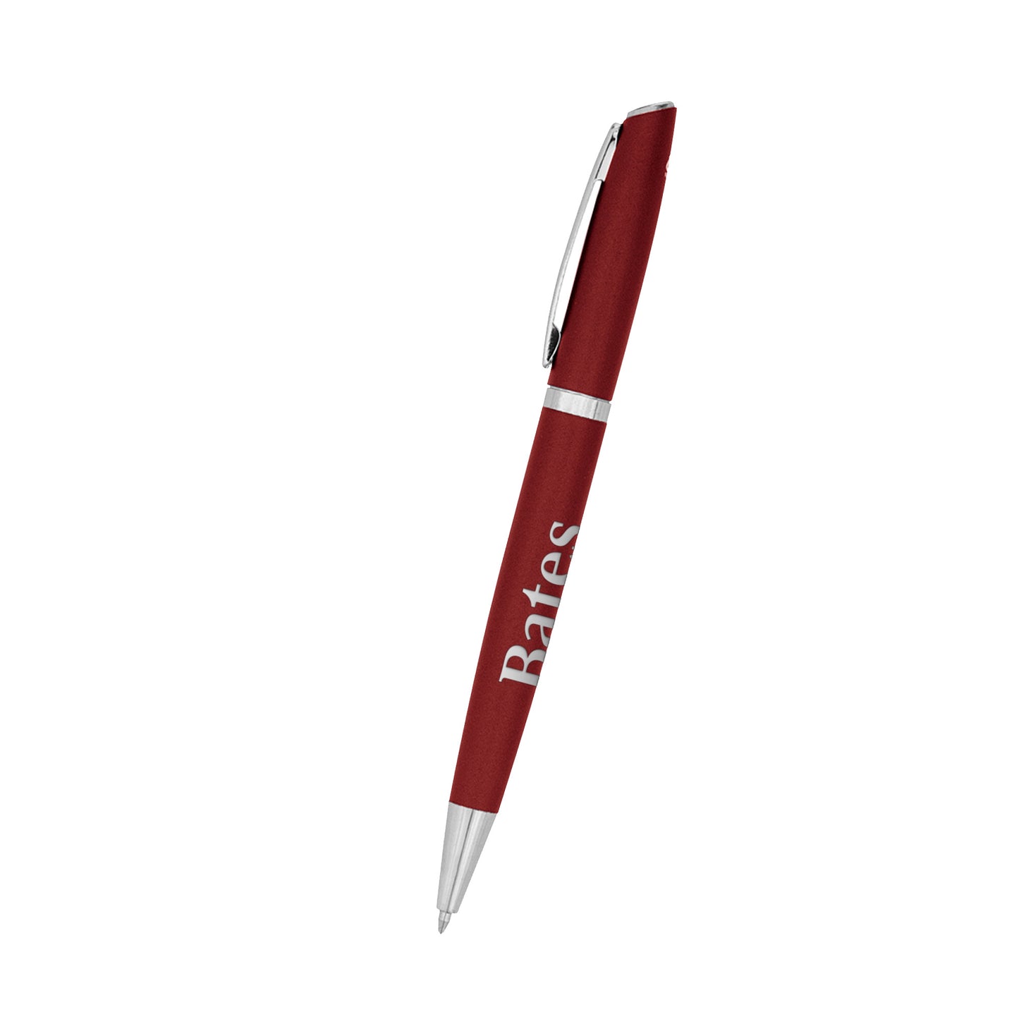 Red pen with silver accents on a white background