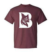 MV Sport Retro Maroon Heather Bobcat inside "B" tee