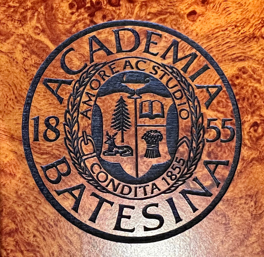 Rosewood Finish Bureau Box with Bates Academia Seal (Large)