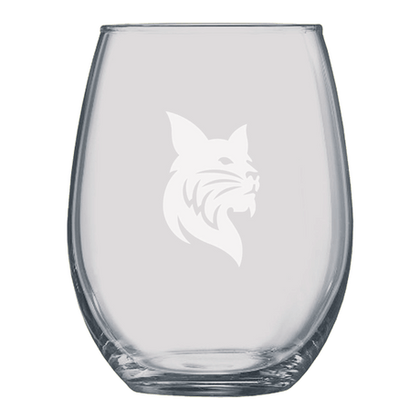 Etched Bobcat stemless wine glass