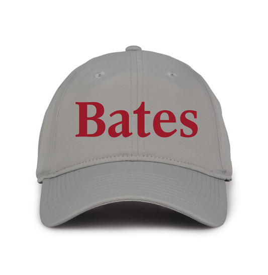 Gray cap with 'Bates' text in red on a white background