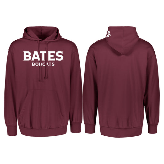 Maroon hoodie with 'BATES BOBCATS' text on a white background