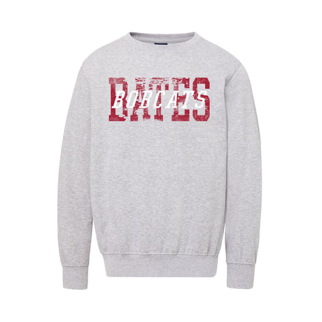 Gray sweatshirt with red and white text on a white background