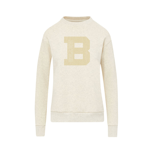 Beige sweatshirt with a large 'B' on a white background