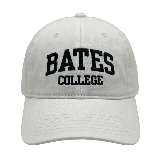 Gray cap with 'Bates College' text on a white background