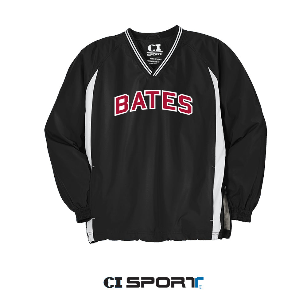 Baseball-Style V-Neck Pullover Jacket - Black