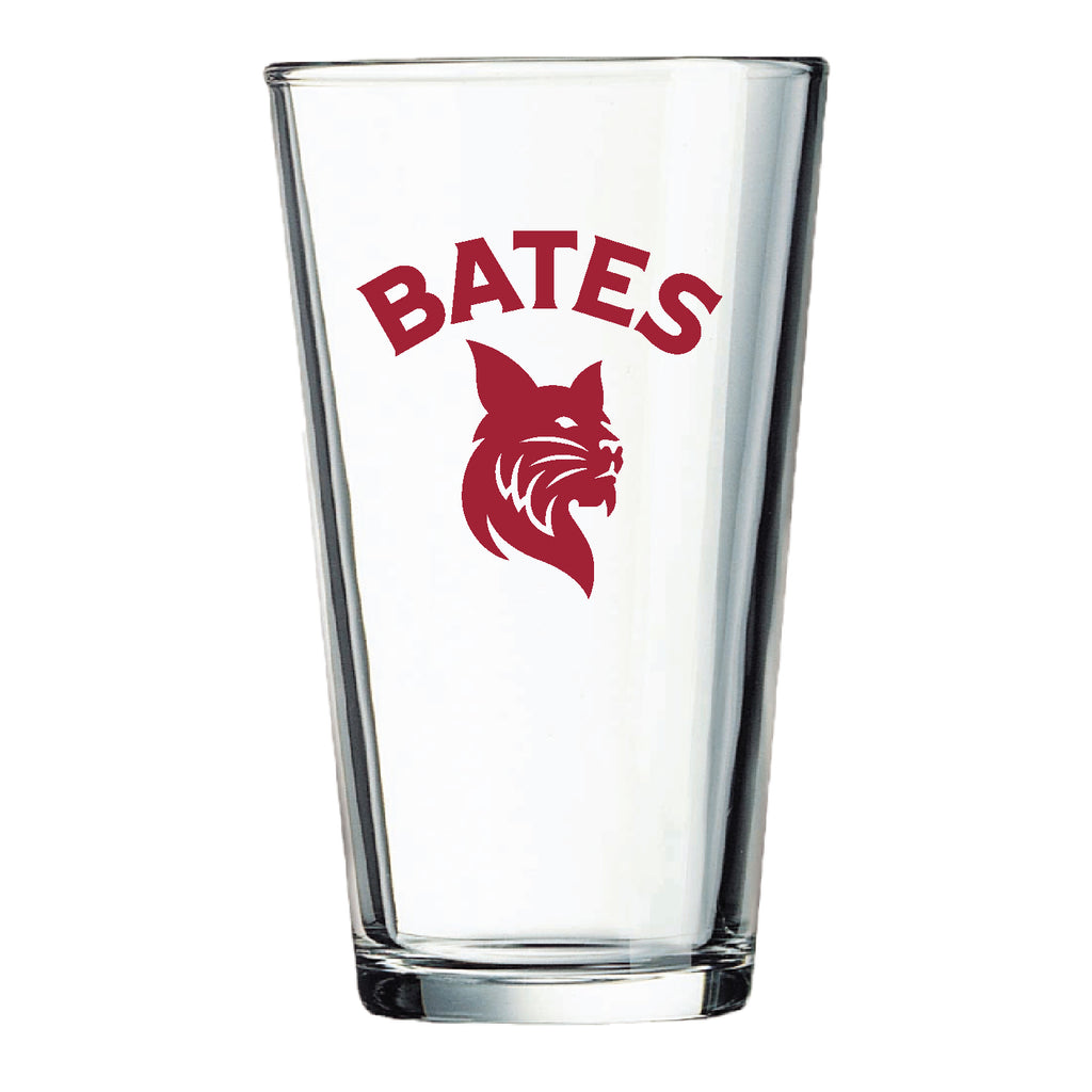 Pint Glass with BATES Arched over Bobcat Icon