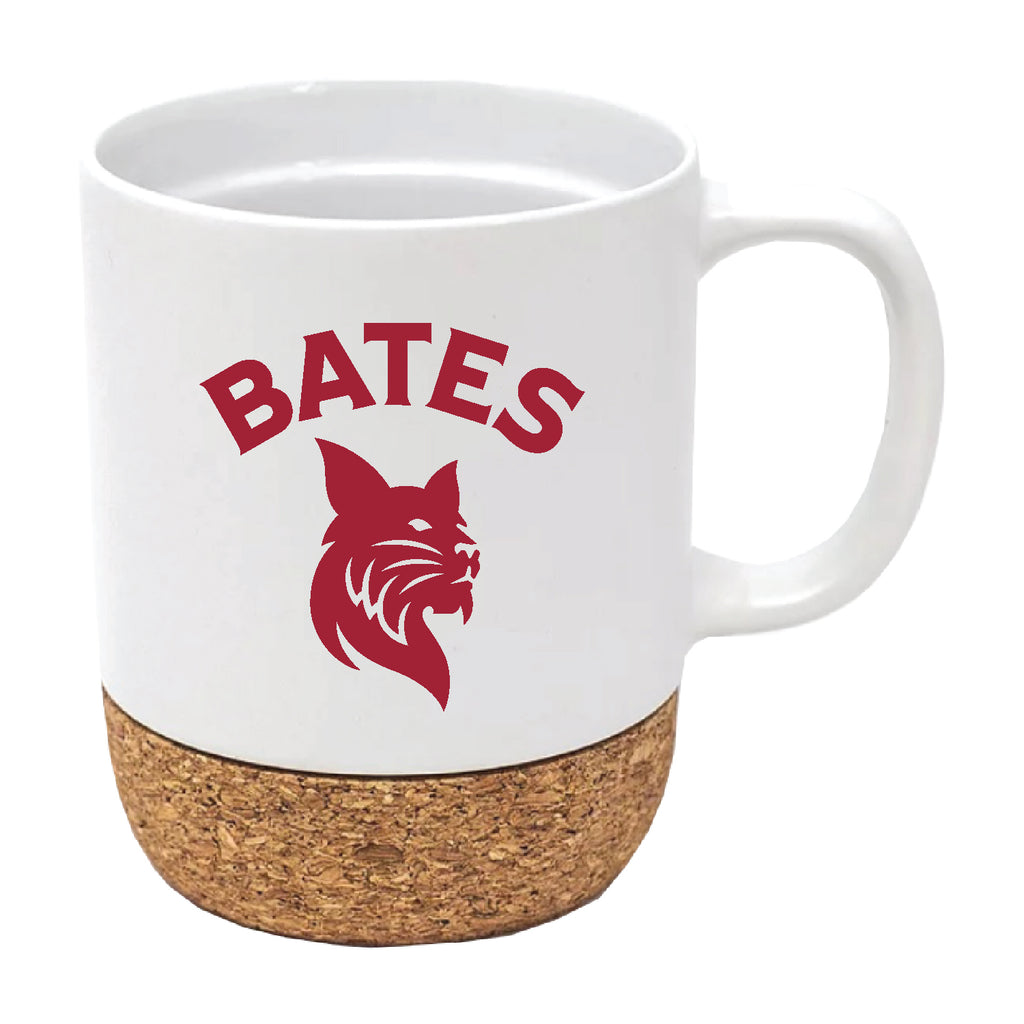 Mug with Cork Bottom and BATES over Bobcat Icon