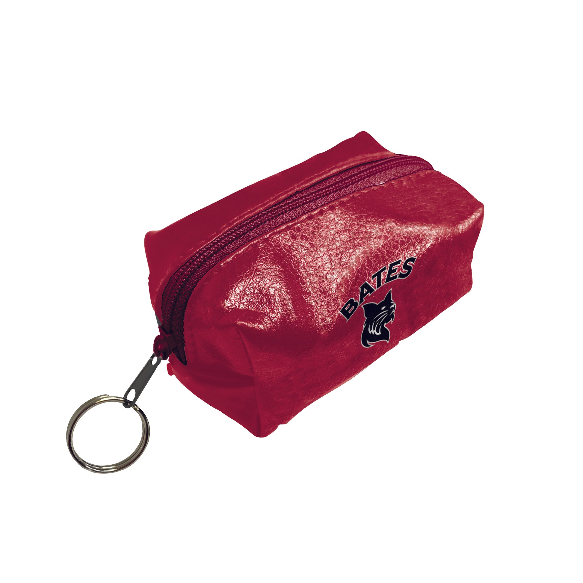 Red pouch with a key ring and 'Bates' logo on a white background
