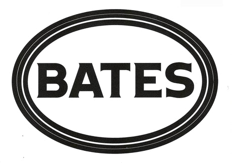 Decal with BATES in white oval background