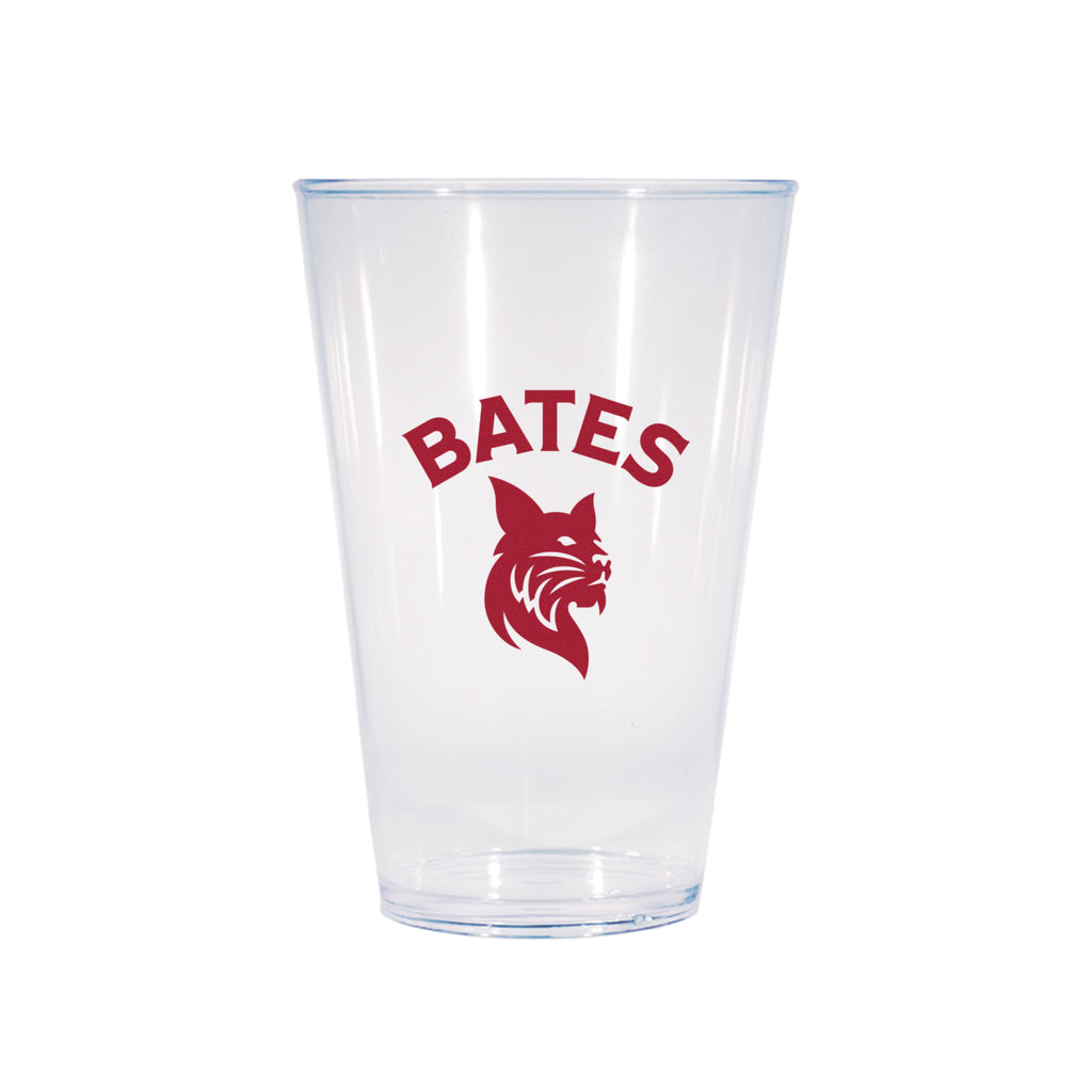 Pint Glass, Shatter Resistant with BATES and Bobcat Icon, Clear