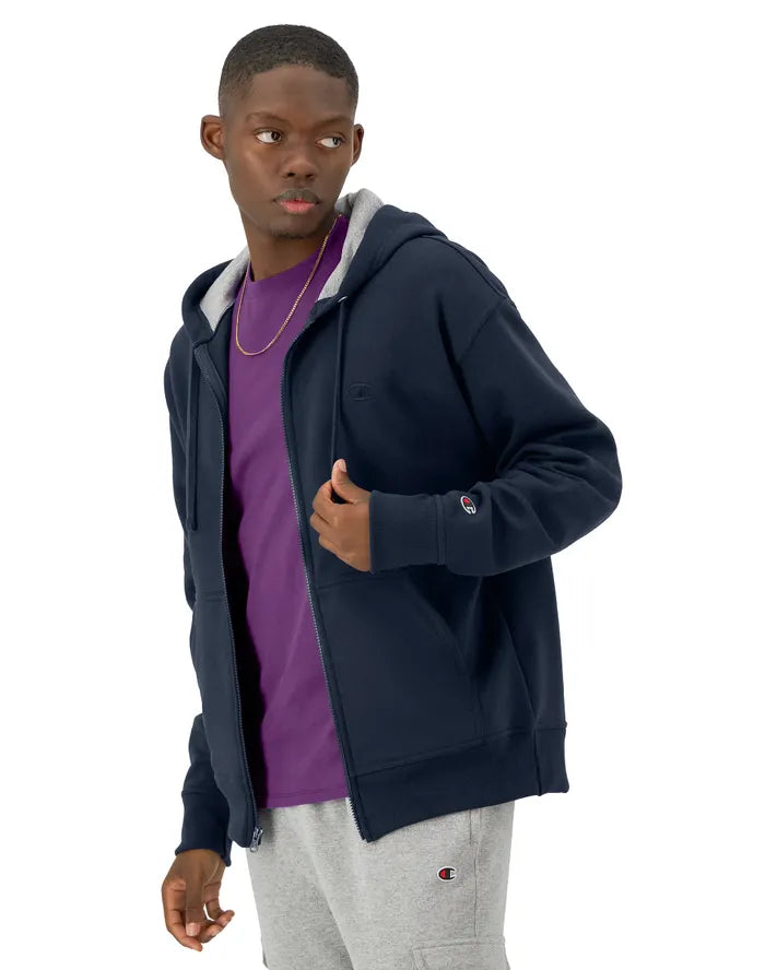 Full Zip Maroon Powerblend Hoodie Sweatshirt from Champion Bates College Store