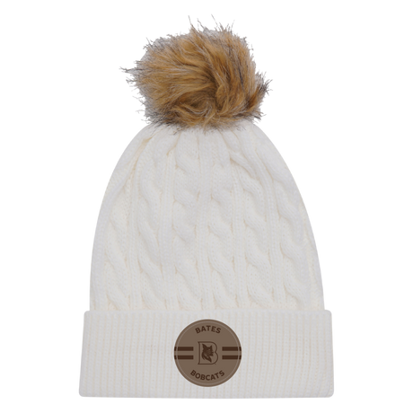 Ahead, Bates Branded Ladies White Cable Knit Pom