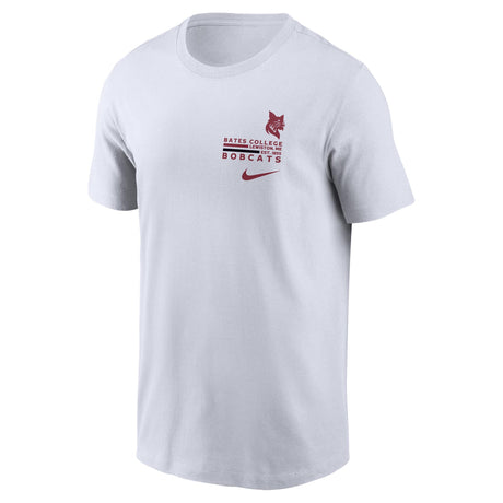 White t-shirt with 'Bates College Bobcats' text and Nike logo on a white background