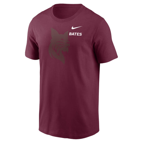 Maroon t-shirt with Nike logo, Bobcat, and 'Bates' text on a white background
