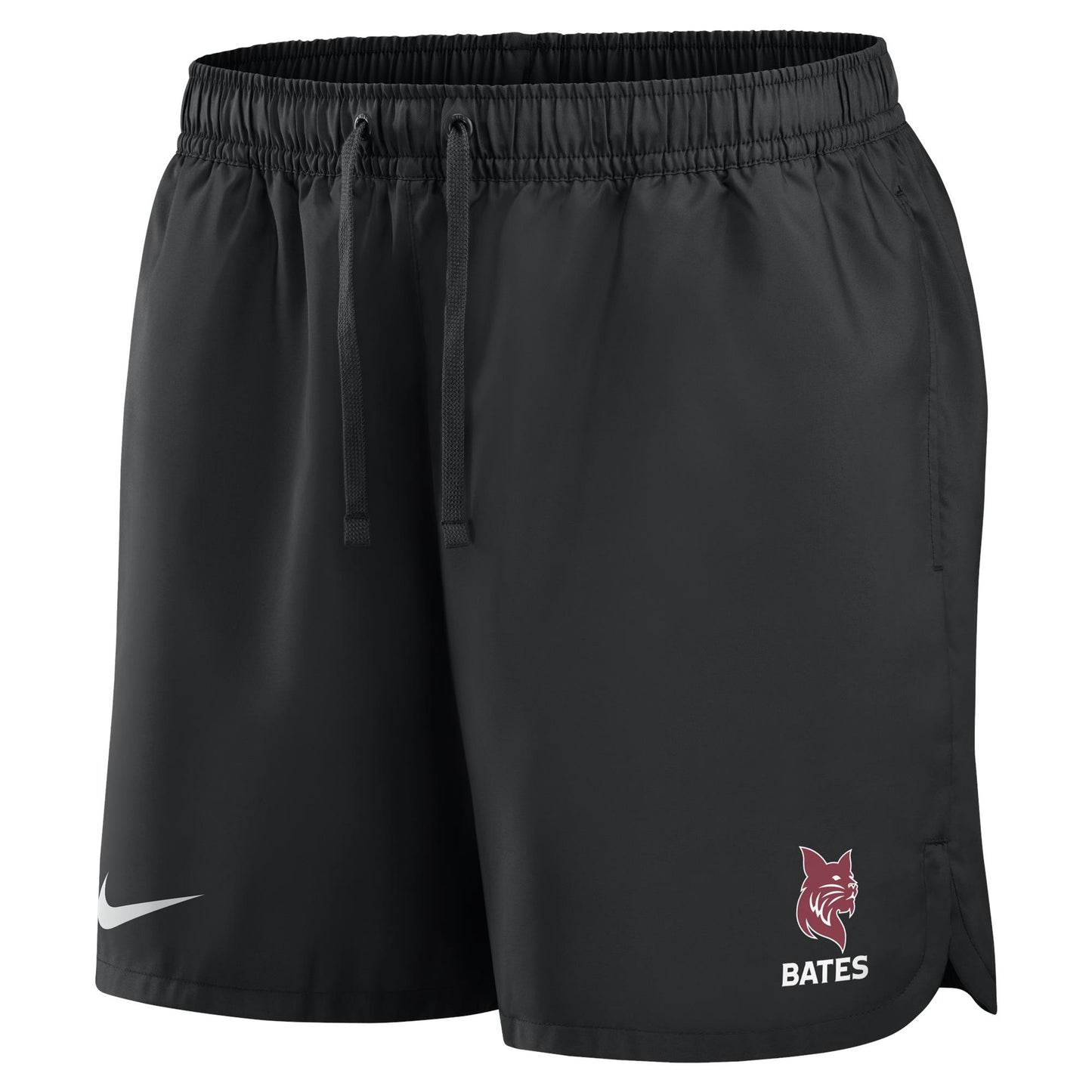 Black shorts with a Bates logo and text on a white background