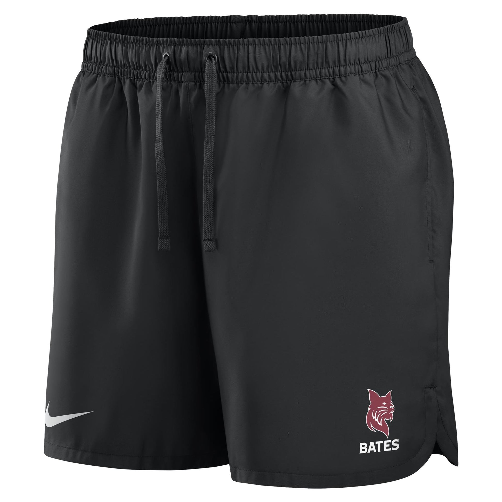 Black shorts with a Bates logo and text on a white background