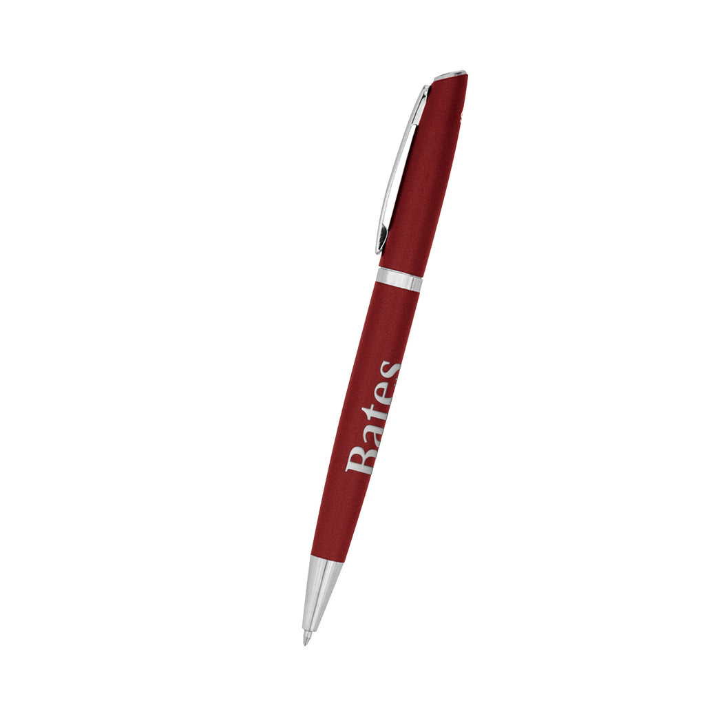 Red pen with silver accents on a white background