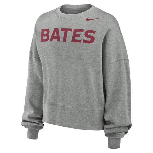 Gray sweatshirt with 'BATES' printed in red on a white background