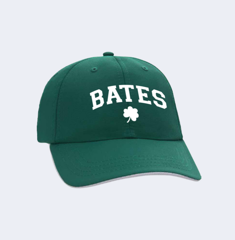 Bates baseball cap with a white shamrock