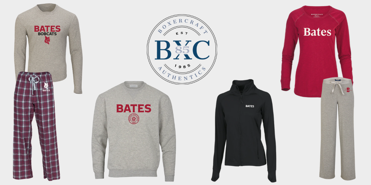 Collection of clothing items with 'Bates' branding and Boxercraft logo on a white background