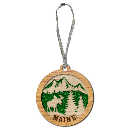 Moose Scene Woodland Glitter Ornament
