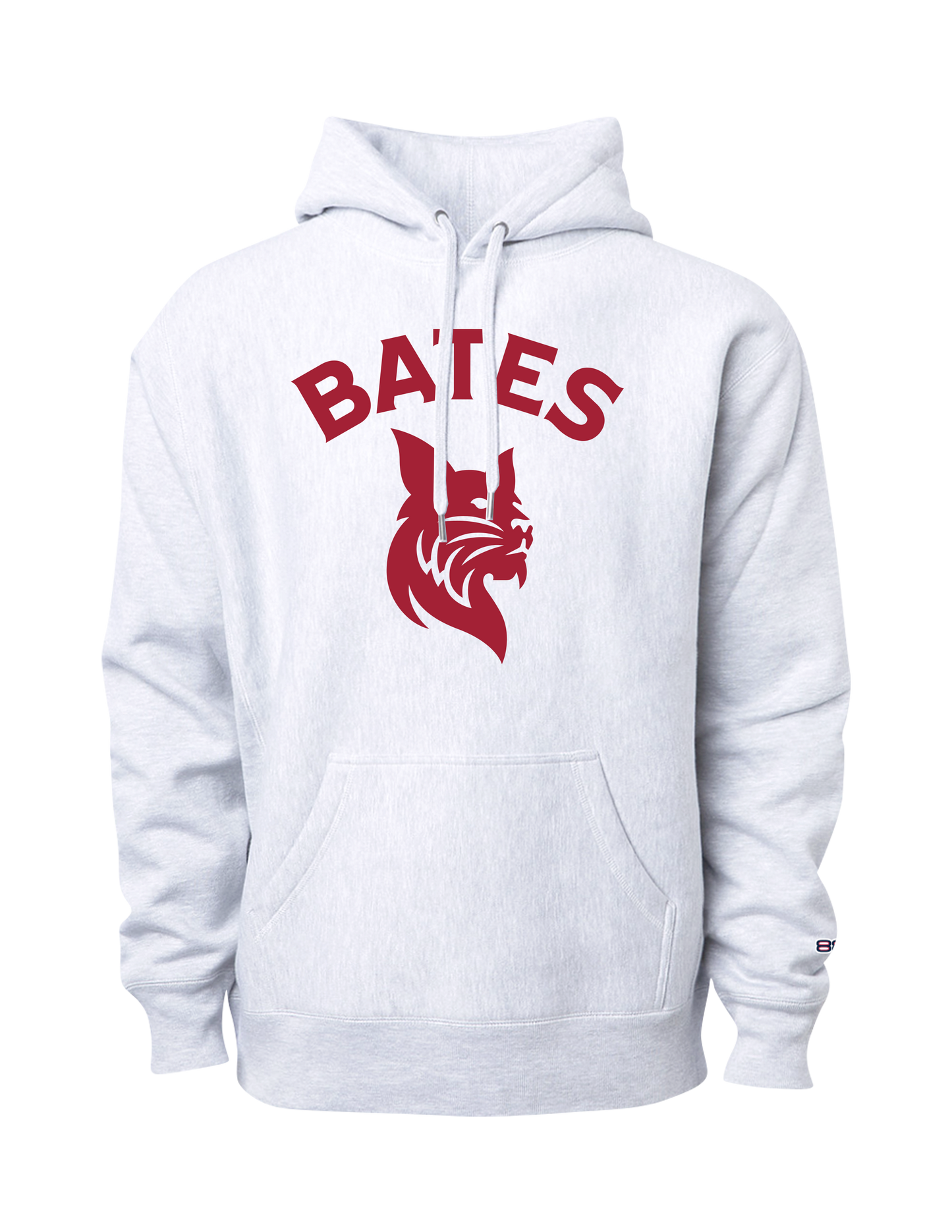Classic hoodie with BATES over Bobcat logo, garnet screen imprint