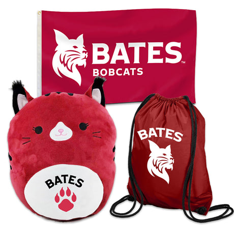 Bundle with Squish-Pillow Bobcat, Bates Bobcats Flag and String Bag