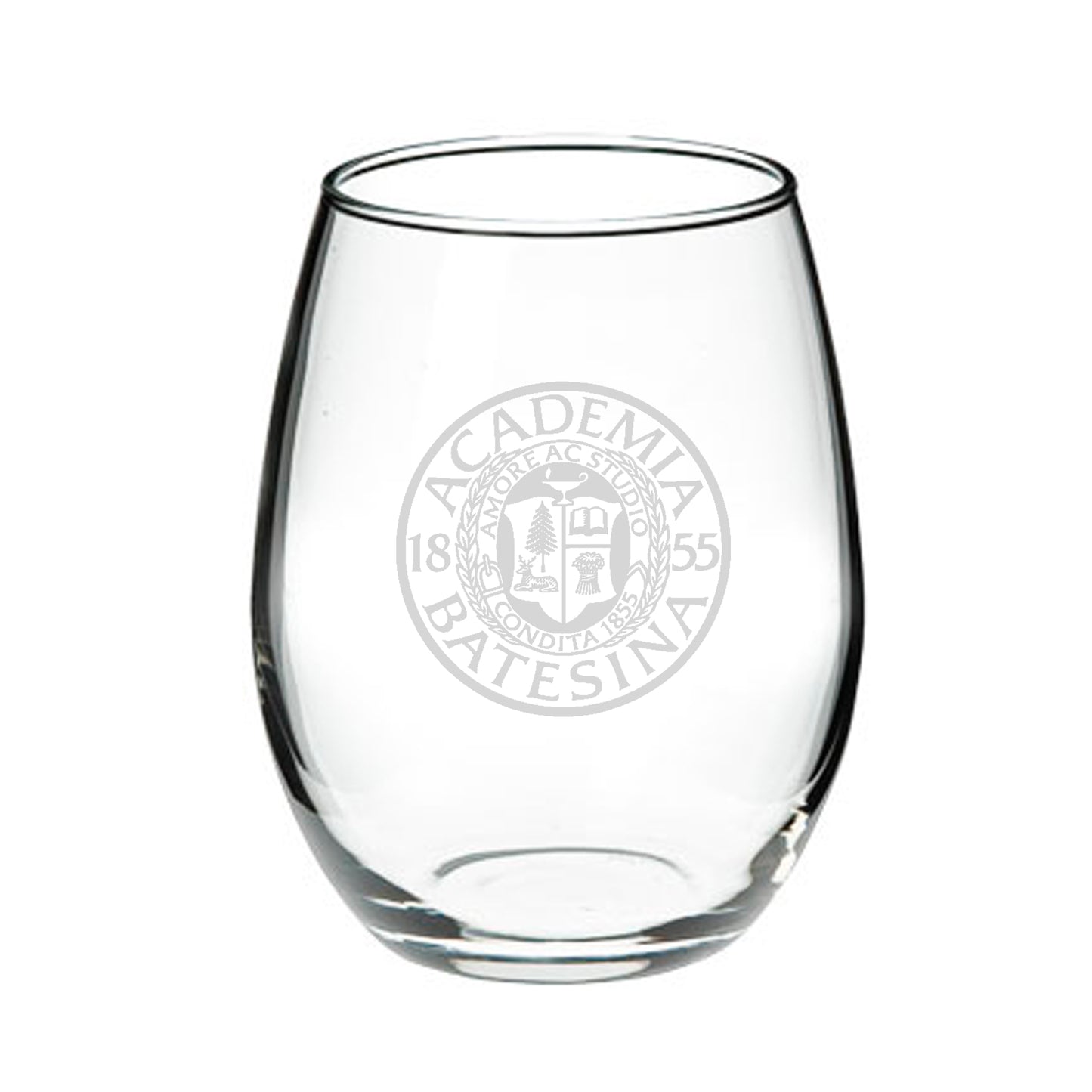 Etched 15 oz. Bates Academia Seal Stemless Wine Glass