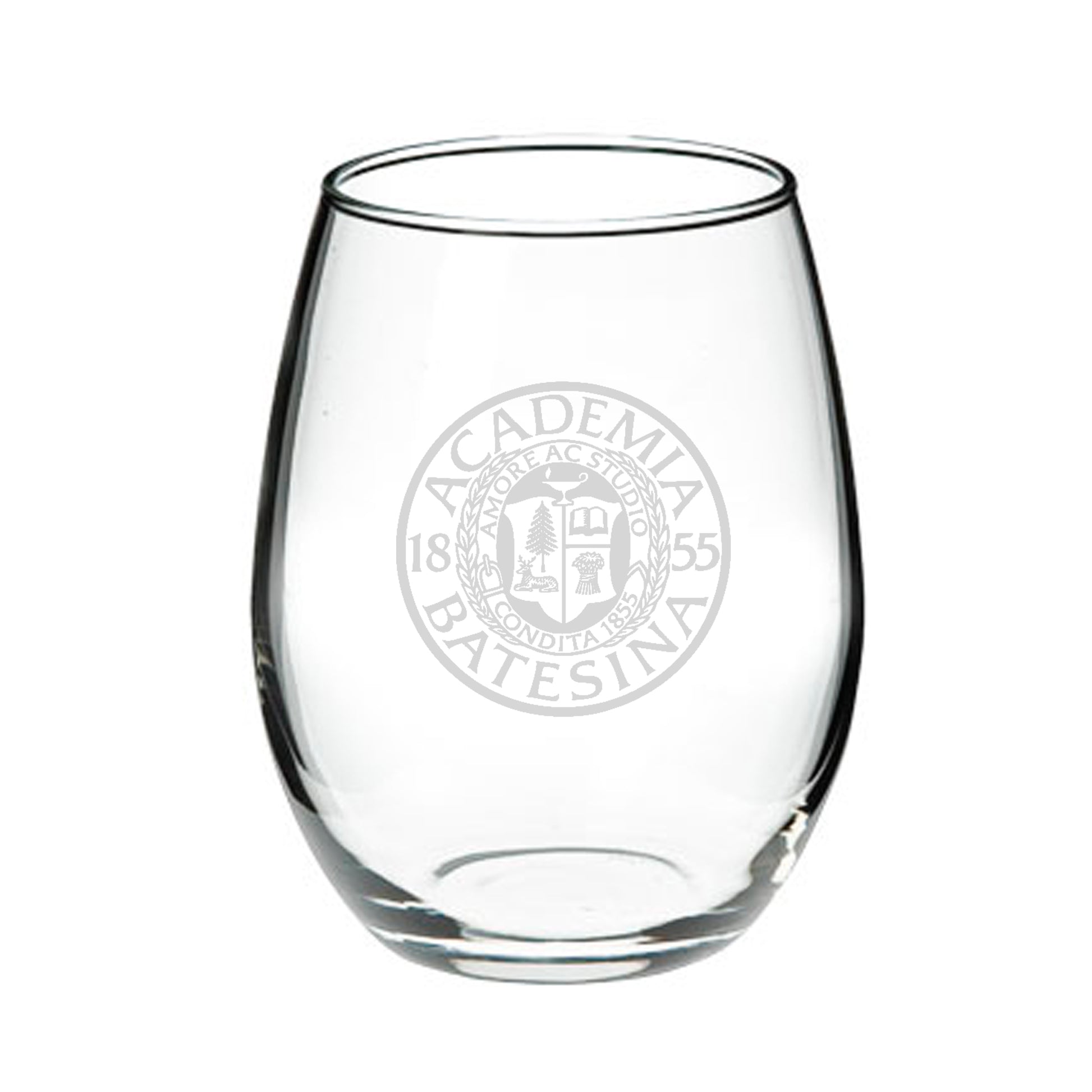 Etched 15 oz. Bates Academia Seal Stemless Wine Glass