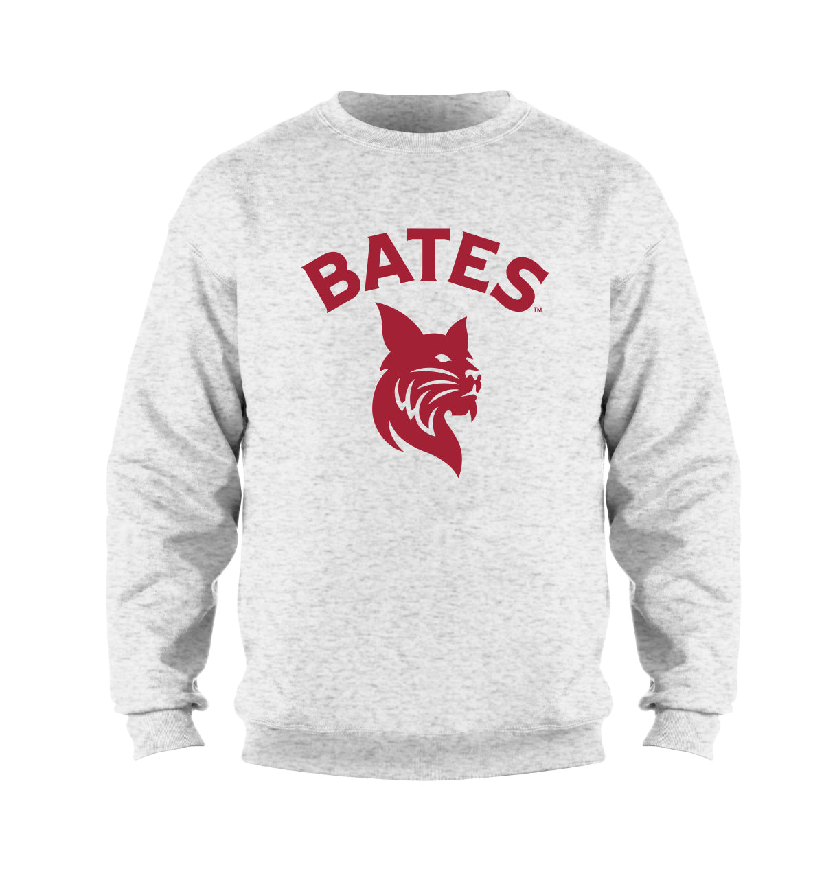 Classic crewneck sweatshirt with BATES arched over Bobcat logo, garnet screen imprint