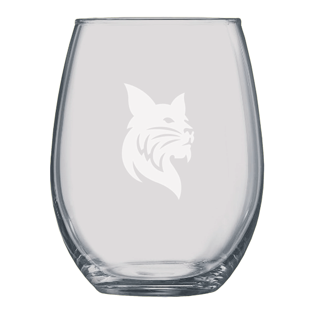 Etched Bobcat stemless wine glass
