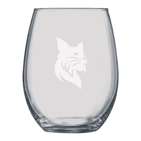 Wine Glass, Stemless with Etched Bobcat
